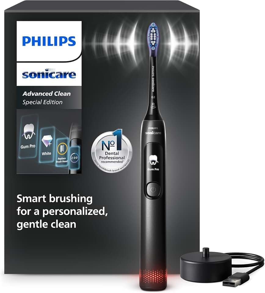 Philips Sonicare AdvancedClean Limited Edition Elektrische Zahnbürste - Smart Screen, Drucksensor, Erinnerungsfunktion zum Austausch des Bürstenkopfs, 5 Putzmodi und SmarTimer, Schwarz, HX3792/11