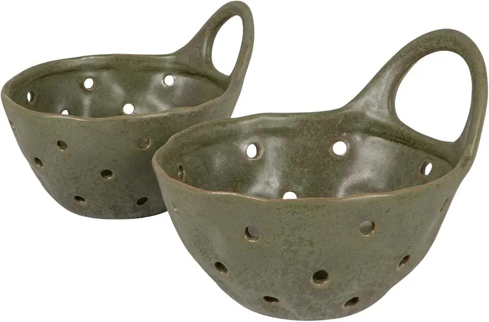 Creative Co-Op Set of 2 Green Reactive Glaze Stoneware Colanders