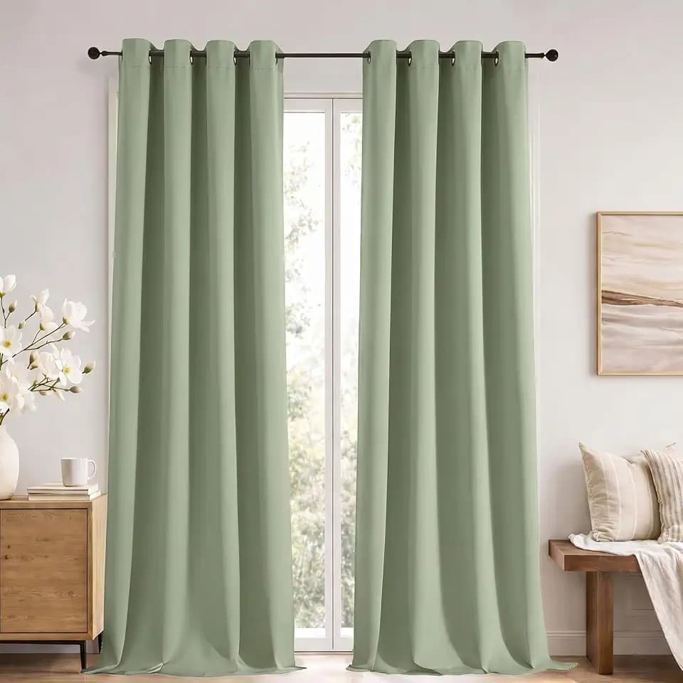 Simplebrand Sage Green Blackout 96 Inch Long Curtains 2 Panel Set for Bedroom/Living Room, Solid Room Darkening Thermal Insulated Grommet Noise Reducing Window Treatment Drapes, Each 52" Wide