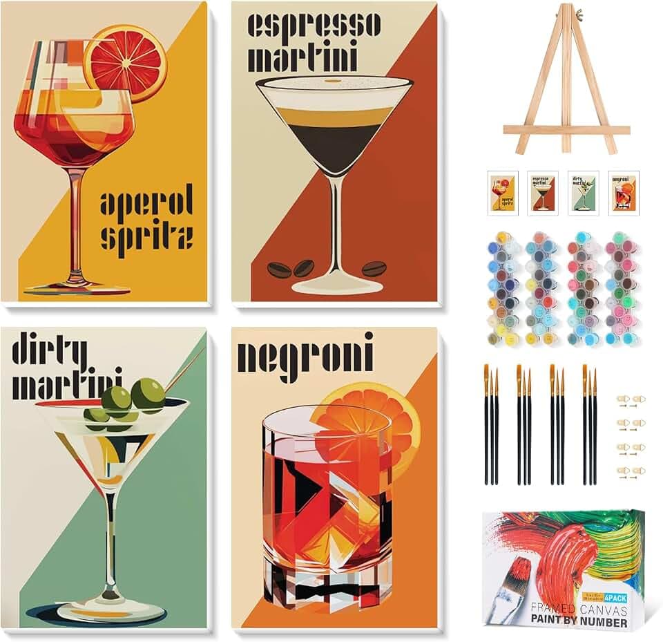 Camocin 4 Pack Framed Paint by Numbers Kit for Adults with Wooden Easel