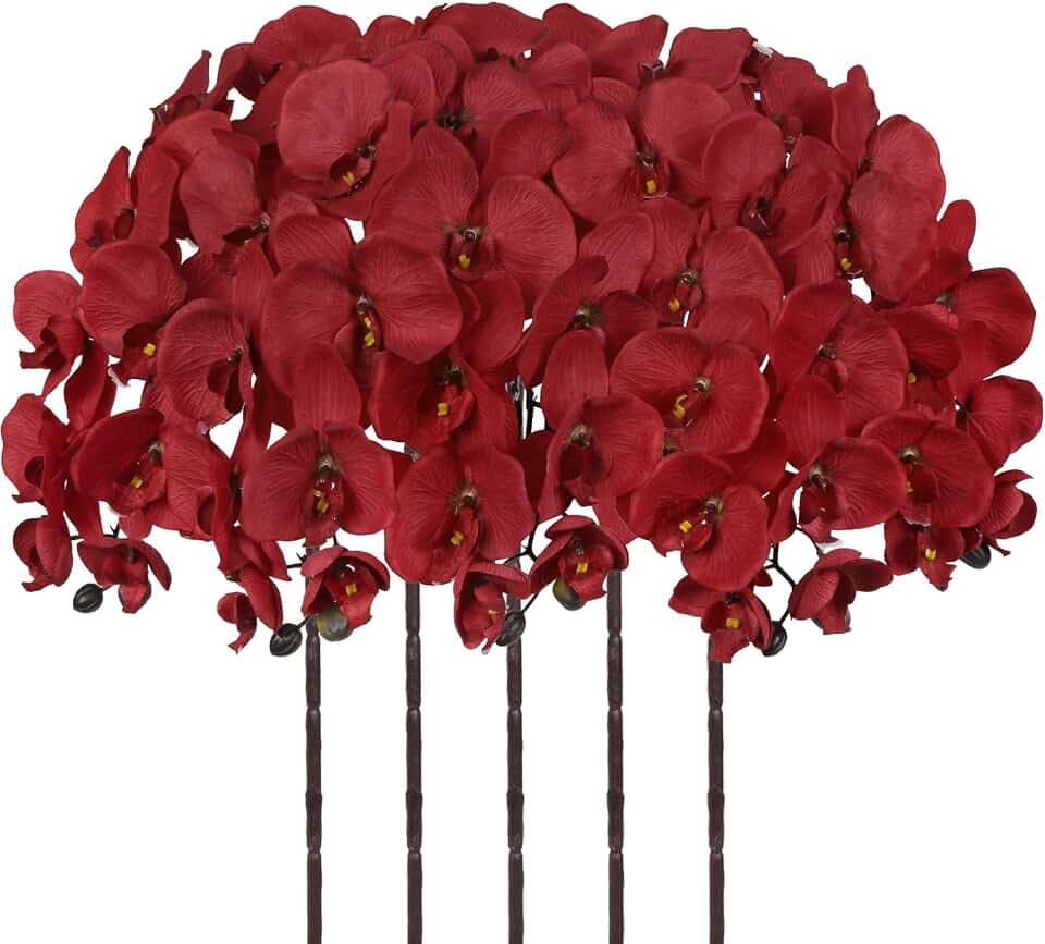 36.6'' Red Orchids Artificial Flowers 10 Large Blooms Fake Phalaenopsis Branches 5PCS Long Stem Faux Silk Orchids for Tall Vase for Home Wedding Party Table Office Decoration (Red)