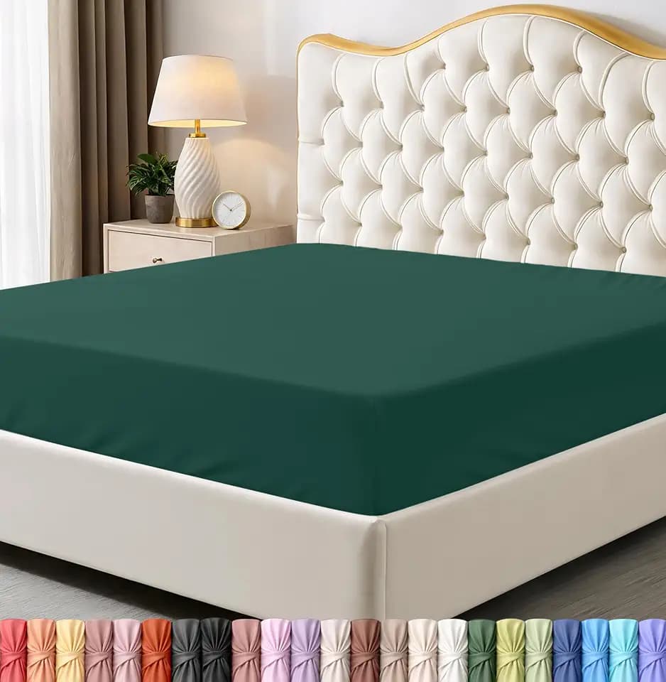 Queen Fitted Sheet, Ultra Soft Fits Up to 15 Inch Deep Pocket, Emerald