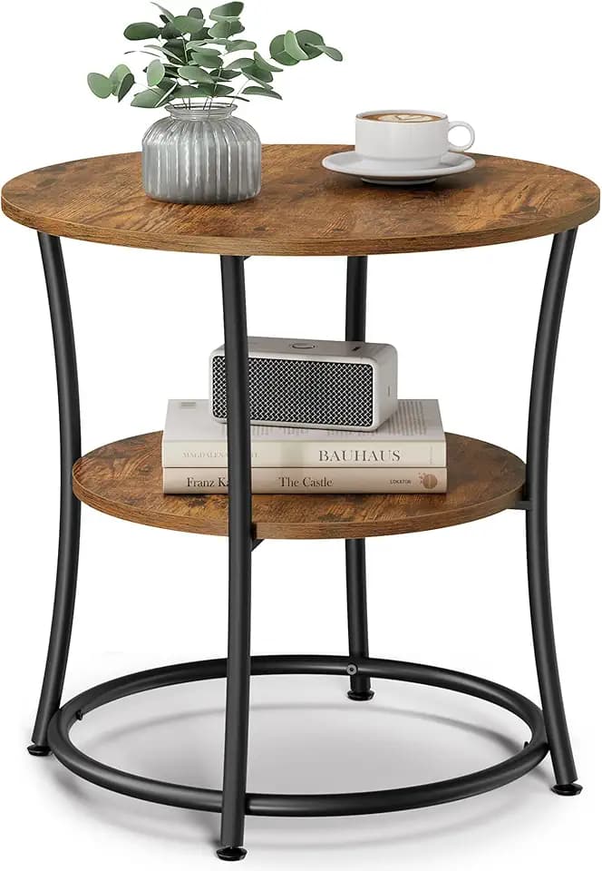 VASAGLE Side Table, 2-Tier Round End Table with 2 Storage Shelves