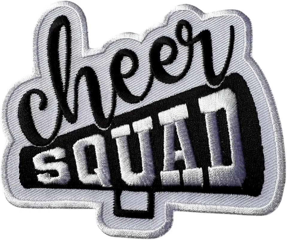 PATCHPARTYCLUB Cheer Squad-Black and White-1 Pc, Size 4 Embroidered Patch, Style up with Trendy Iron on Patches, Attractive Vintage Patch for Cloths and Accessories