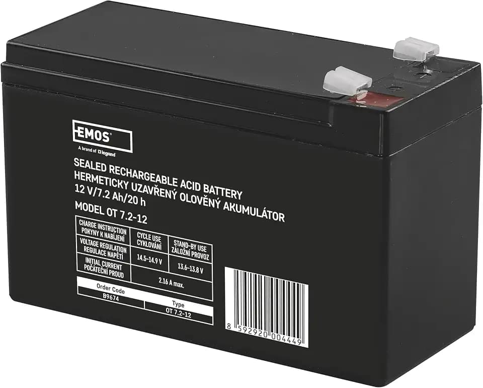 EMOS - Wartungsfreier Bleiakku - 12V 7,2Ah - AGM Batterie - Faston 6,3mm Anschluss - Für USV-Geräte, Alarmsysteme - 151x65x94mm