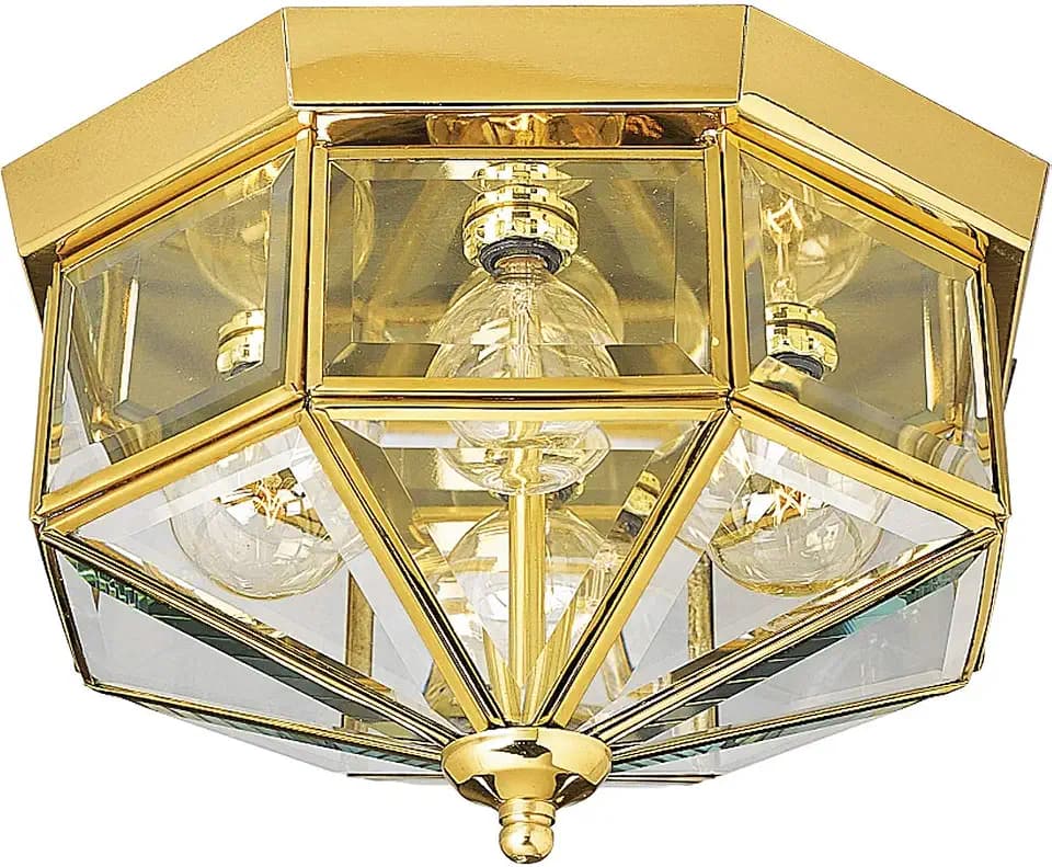 Progress Lighting 11.125" 4-Light Flush Mount Light, Polished Brass
