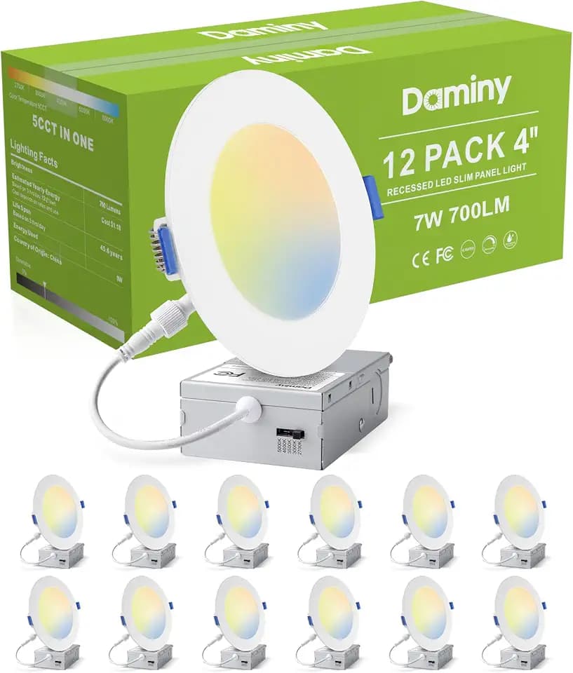 DAMINY 12 Pack 4 Inch LED Recessed Lighting, Canless Wafer Downlight