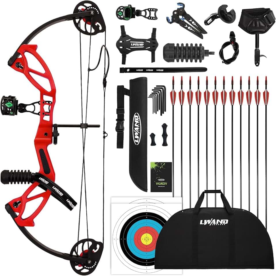 LWANO Compound Bow Set for Youth,Beginners Bow and Arrow Set,Right Handed,Draw Length 18"-27",10-30Lbs Draw Weight,260fps