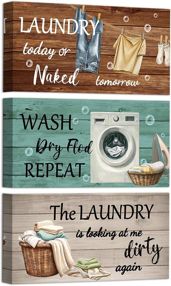 3 Pieces Laundry Room Canvas Wall Art Vintage Wash Dry Fold Repeat