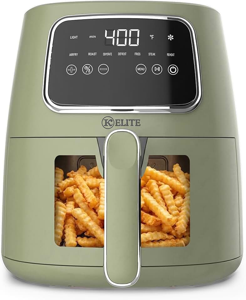 Kitchen Elite Countertop Digital Air Fryer with LED Screen, Green, 5.5 Qt