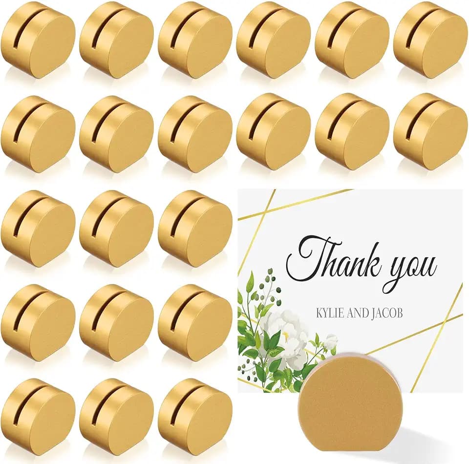 Ripeng 24 Pcs Gold Table Number Holders Wooden Place Card Holder Bulk Mini Table Top Stand for Wedding Christmas Photo Menu Clips Display Office Banquet Birthday Party Restaurant(Round)