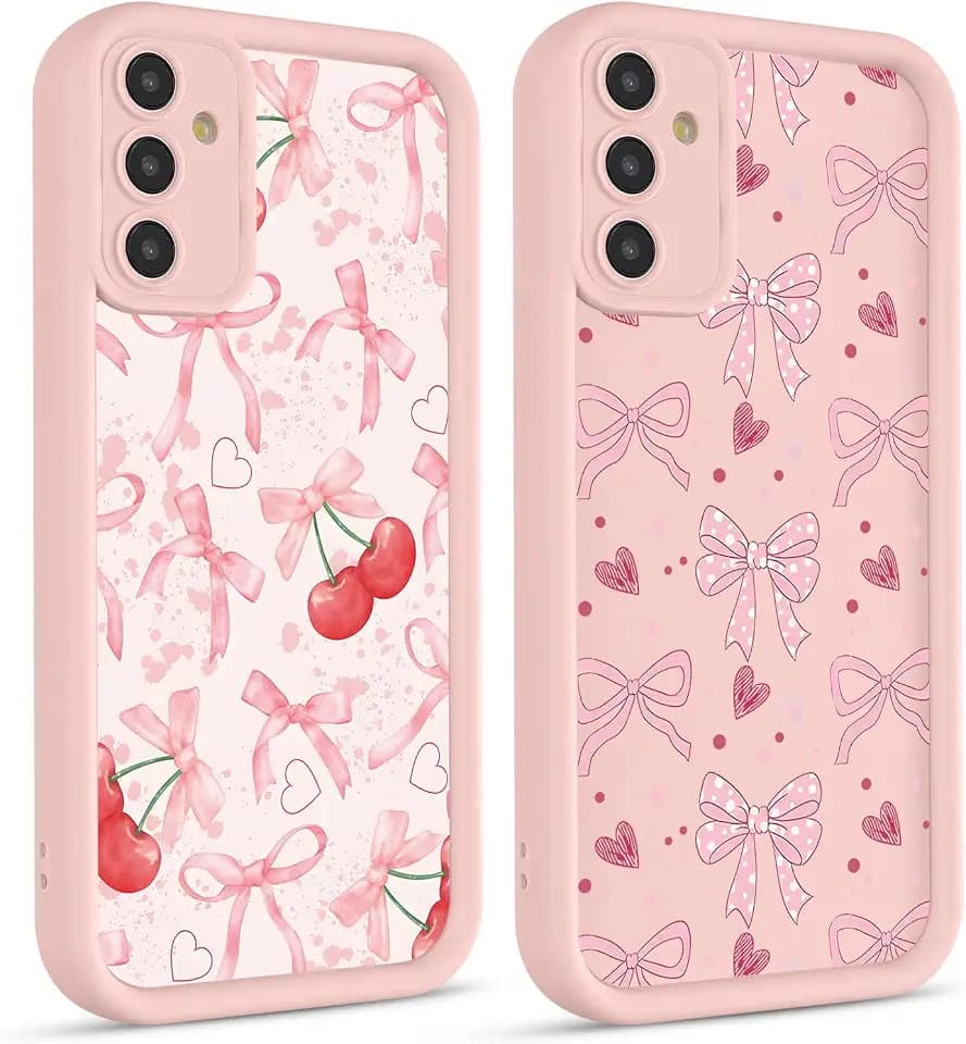 Yirlbey 2 Stück für Samsung Galaxy A16 5G Hülle 6,7'' Handyhülle Aesthetic Motiv Kirsche Schleifen Herz Muster Design, Weiche Bunt Silikon TPU Bumper Ultra Dünn Kameraschutz Schutzhülle Mädchen Case