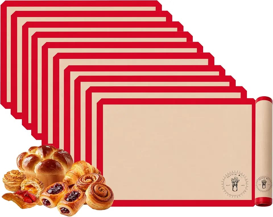 Silicone Baking Mats - Full Size Baking Sheet Liners, Pack of 10, Red