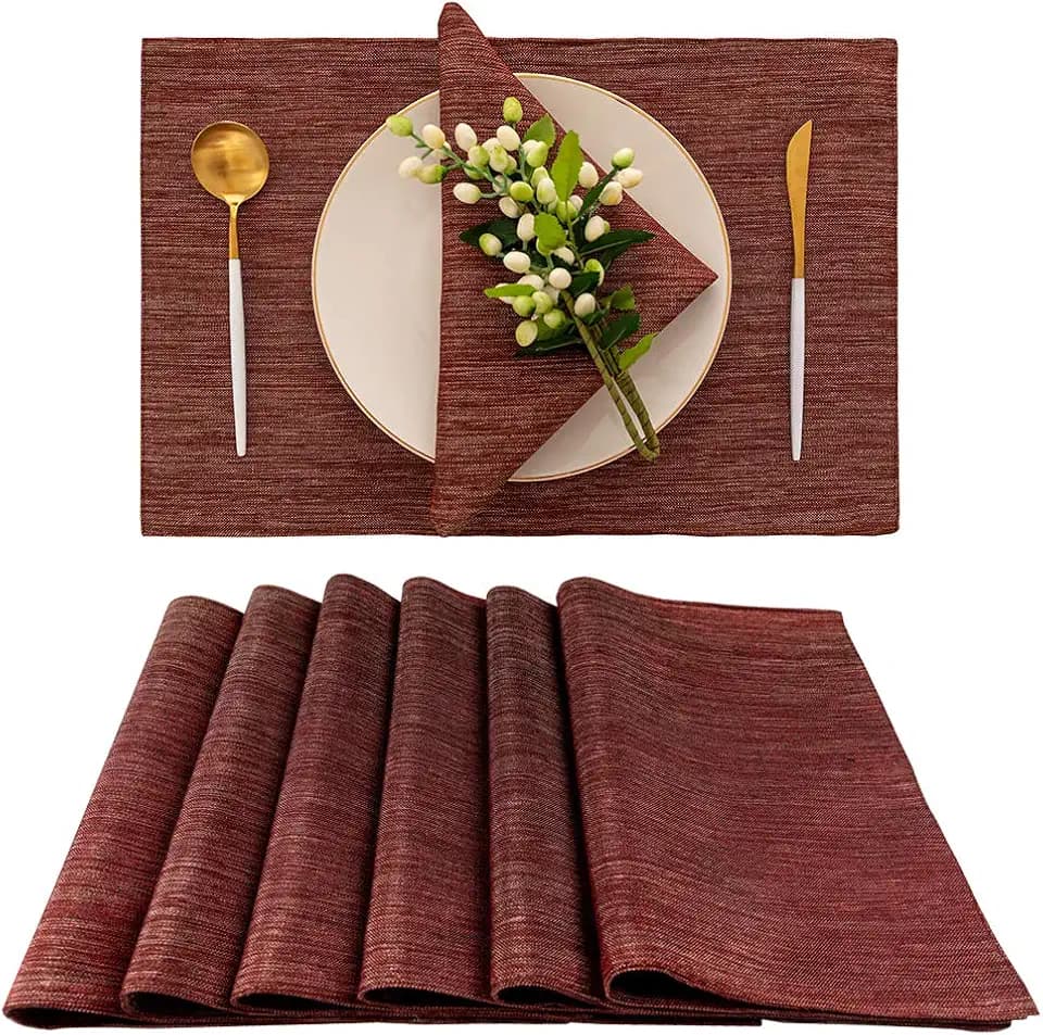 Burgundy Placemats Set of 6, Christmas Decorative Table Mats 13x19 inches