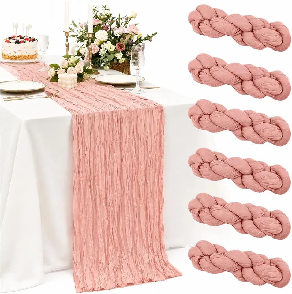 6 Pack Dusty Pink Cheesecloth Table Runner 22x120 Inch Gauze Table Runners