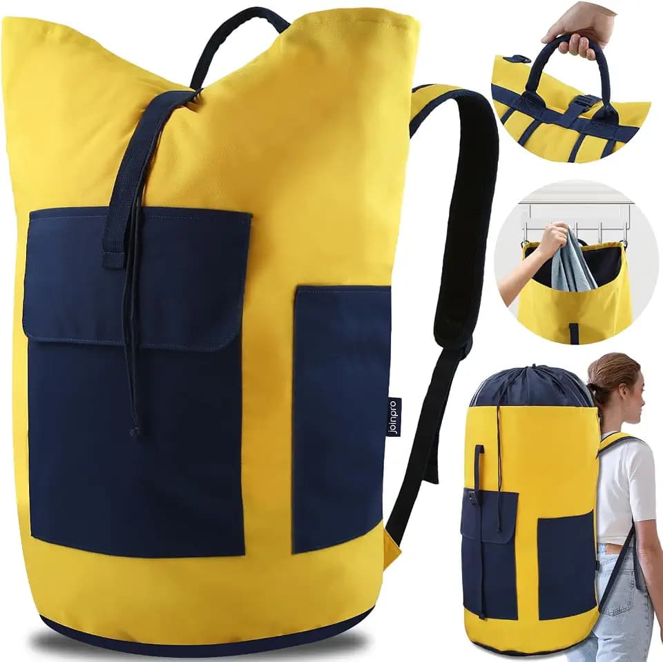 Laundry Bag Backpack 125L Extra Large, Heavy Duty 900D Coated Oxford Fabric, 3 Pockets Durable Travel Laundry Bags with Soft Padded Shoulder Straps for College Dorm, Apartment, Laundromat (Yellow)