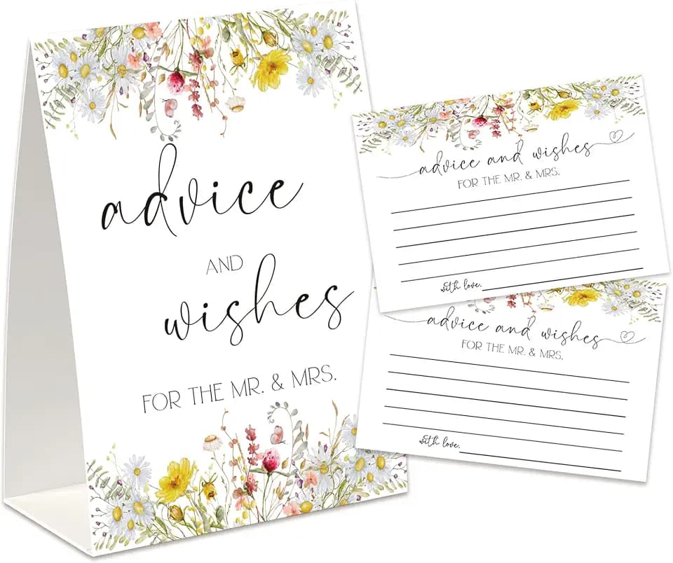 Advice and Wishes for The Mr and Mrs, Advice Cards for Bride and Groom 30 Pcs, Love is in Bloom Decor, Wildflowers Bridal Shower Wedding Games and Decorations Supplies-ANWFM03