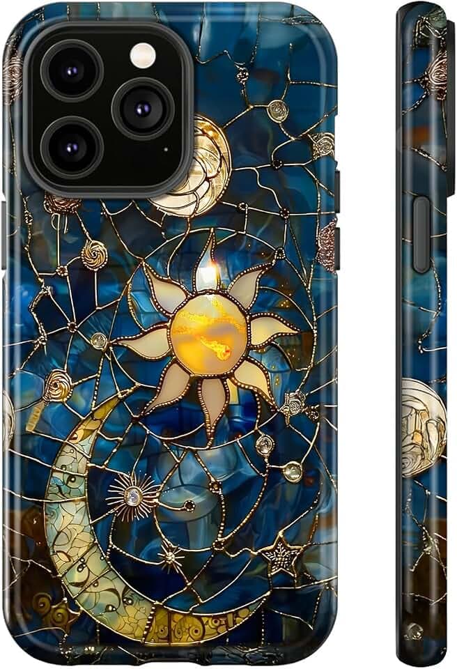 for iPhone 14/13 Case,Moon Stars Celestial Glass