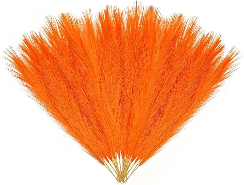 30 Pcs Orange Faux Pampas Grass, 17 Inches Artificial Pampas Grass