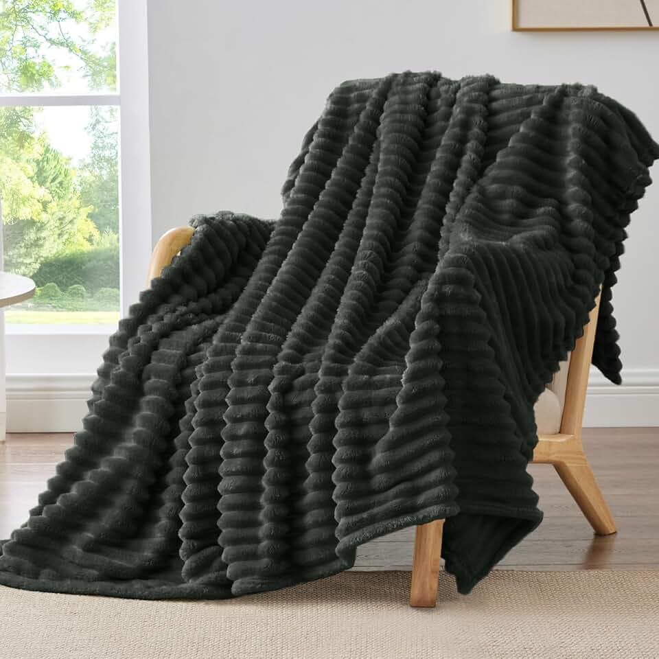 BEDELITE Ribbed Fleece Throw Blanket for Couch, Charcoal Grey, 50"x60"