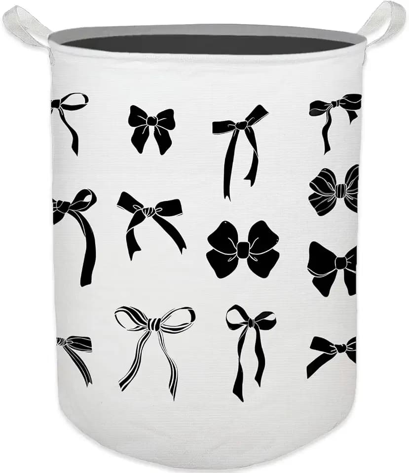 Dark Coquette Bow Girls Laundry Basket, Toybox for Girls Room, Black Preppy Laundry Basket Hamper Waterproof Collapsible Clothes Toys Storage Bin Organizer for Girly Bedroom Dorm Bathroom