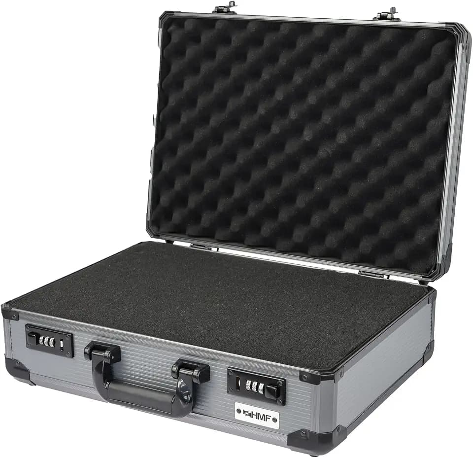 HMF 14402-02 Alu Fotokoffer, Waffenkoffer mit Rasterschaumstoff | 46 x 33 x 15 cm