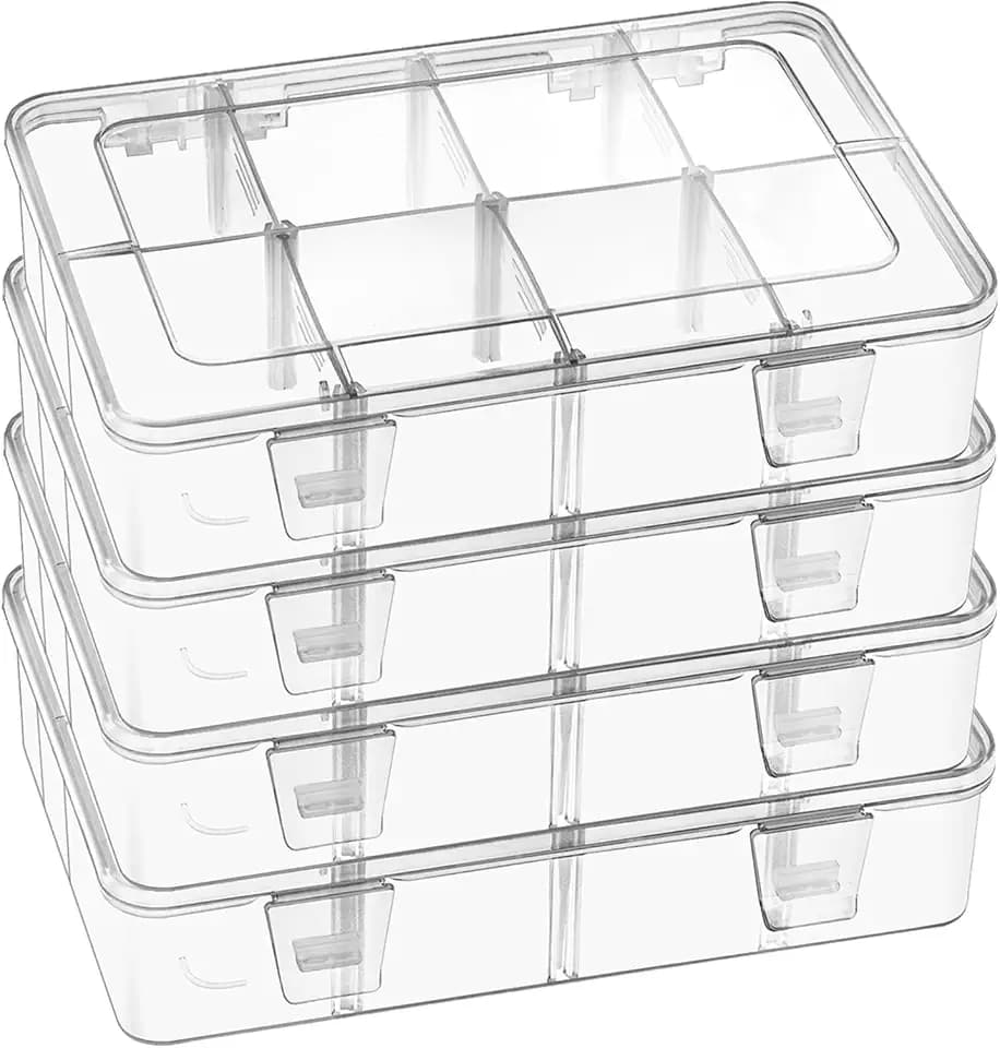 4 Pack 8 Grids Bead Organizer and Small Parts Storage Tackle Boxes