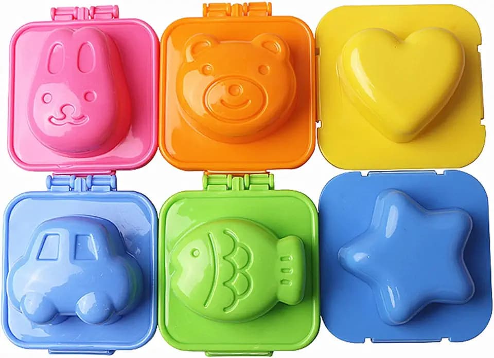 Ogrmar 6PCS Cartoon Cute Boil Egg Mold Fish Car Heart Shape Sushi Rice Mold