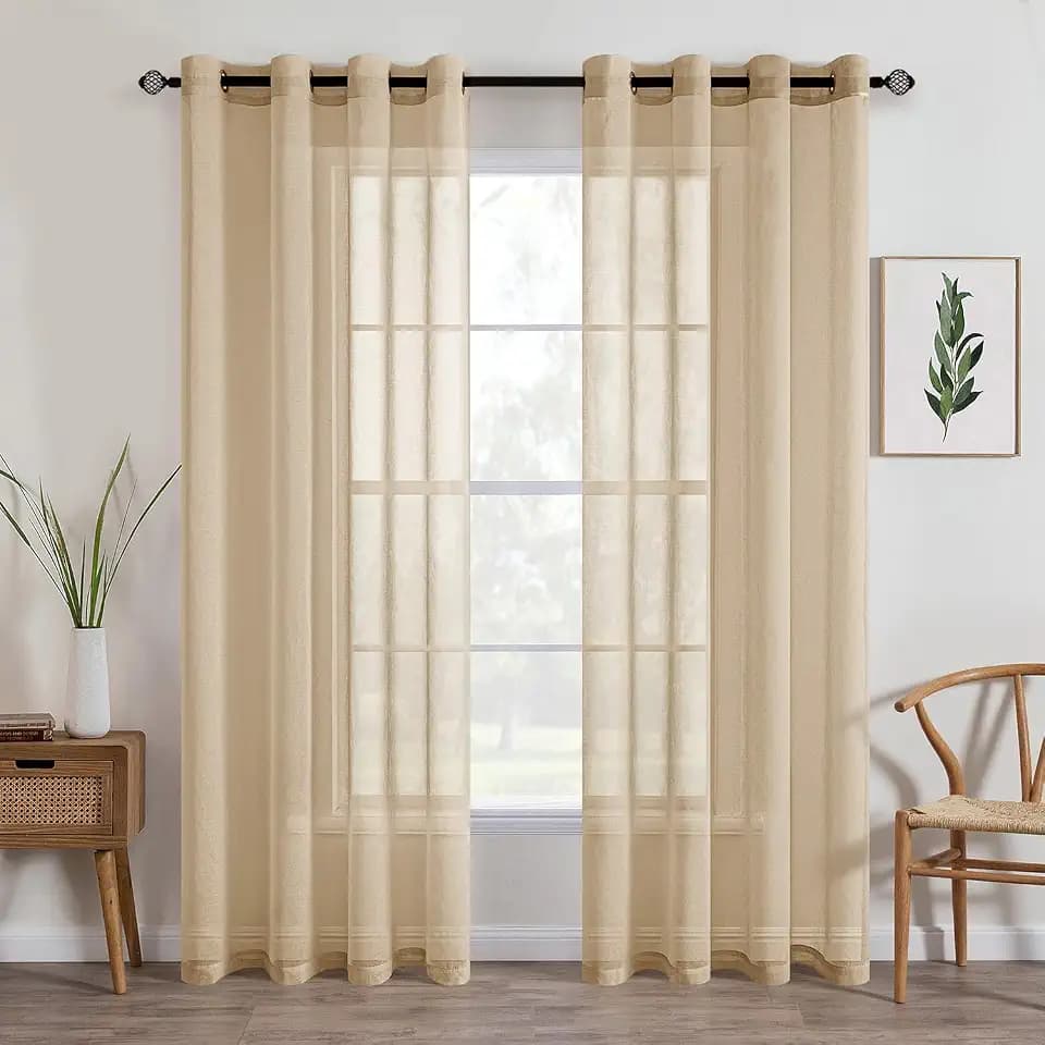 MIULEE Beige Khaki Sheer Curtains Linen Textured Panels 54X72 Inches