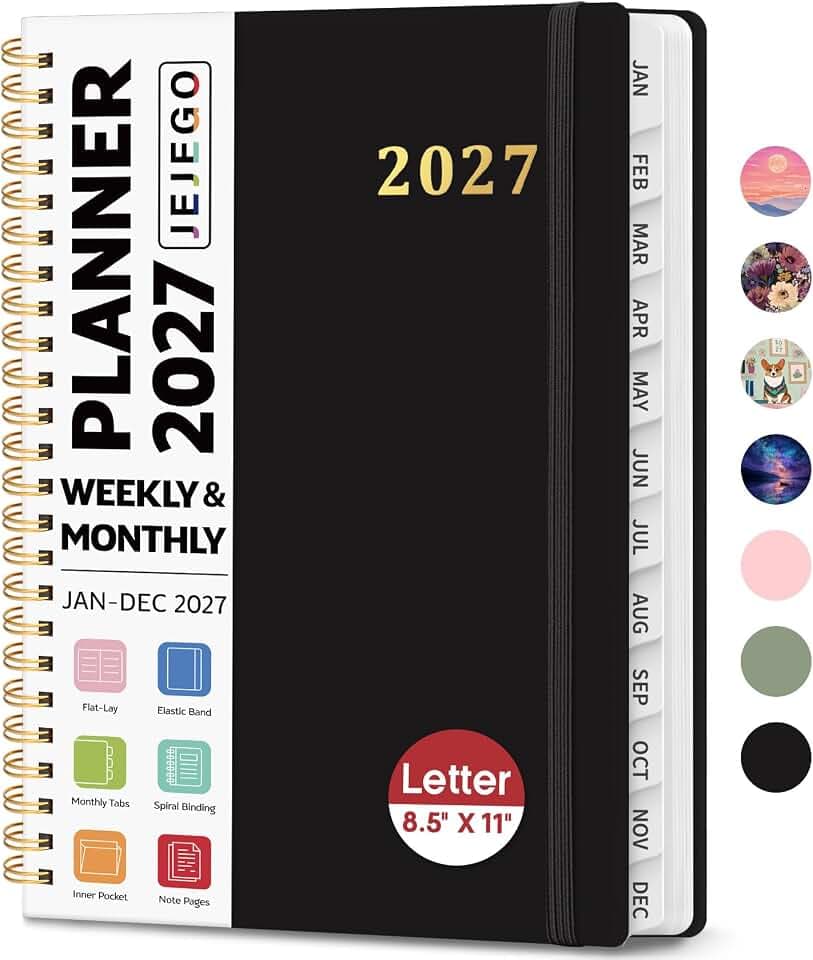 2027 Planner, 8.5" x 11", Weekly & Monthly Calendar Book, Jan-Dec 2027