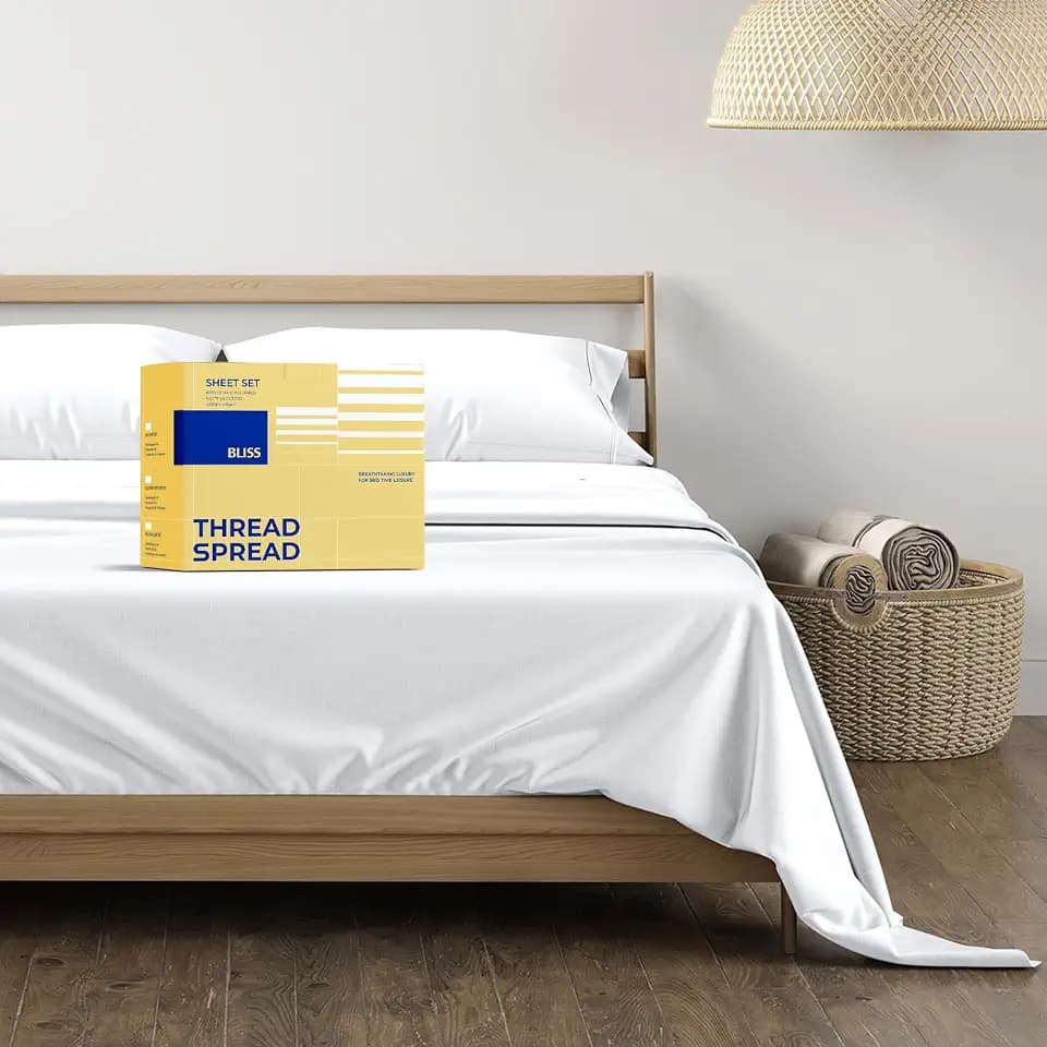 THREAD SPREAD Egyptian Cotton Sheets King Size - Luxury 600 Series King Size Sheets Set (4 PC, White), 16" Deep Pocket All Around Elastic, Soft, Cooling, Sateen Weave, Durable Hotel Bed Sheet Sets