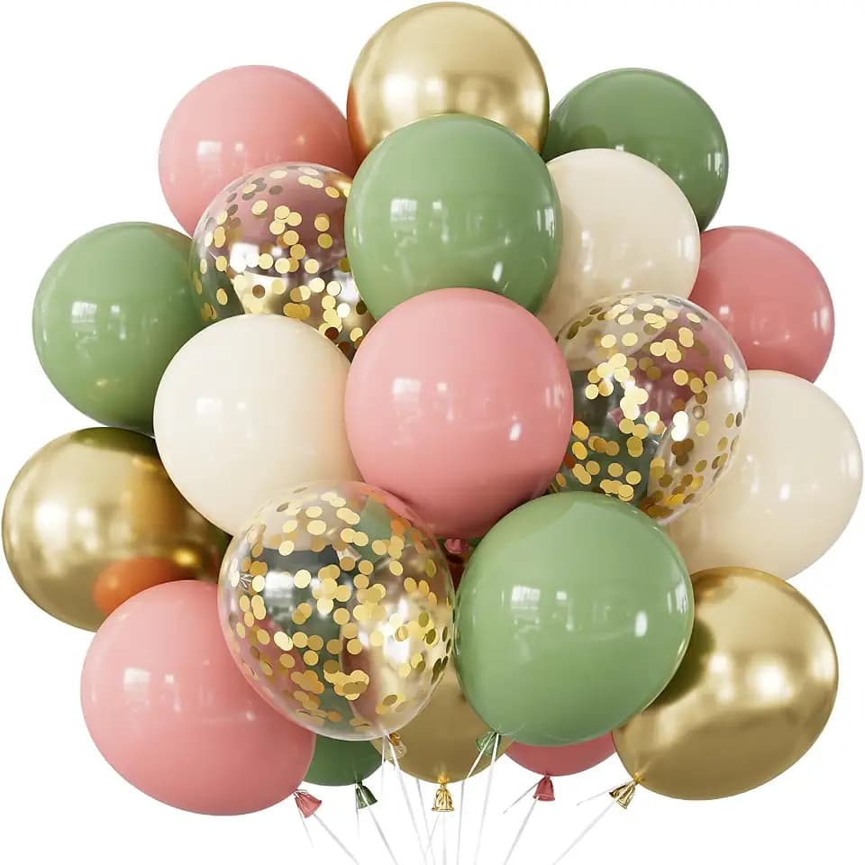 Pink and Green Balloons, 50pcs 12in Boho, Latex Party Decor
