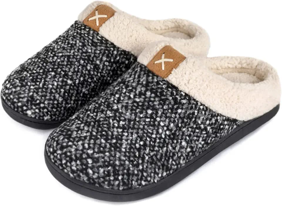 ULTRAIDEAS Mens Warm Fuzzy Slip On Slippers, Sherpa Lined House Shoes with Memory Foam for Indoor Outdoor, Mens Gifts for Winter