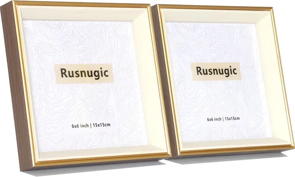 6x6 Picture Frame - 2 Pack Rustic Square Photo Frame - Small Gold Picture Frame for Wall or Tabletop Display - 6 x 6 Frame for Gallery Family Friends Gift (Walnut gold, 6x6)