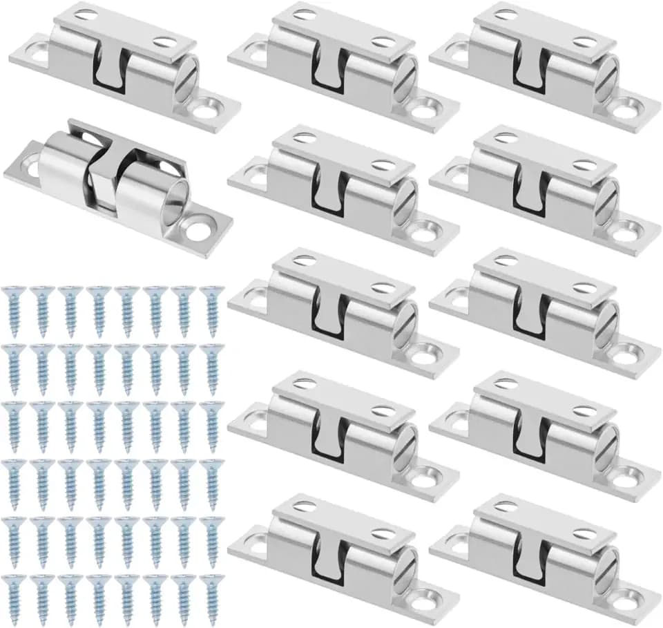 Double Roller Catch Cabinet Latches 40 mm,Solid Brass,Pack of 12,Silver