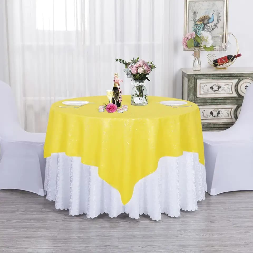 DUOBAO Square Tablecloth 72 x 72 Inch Glitter Sequin Yellow Tablecloths Wedding Table Decor Sequence Table-Cloth Runner for Round Tables Sequins for Parties