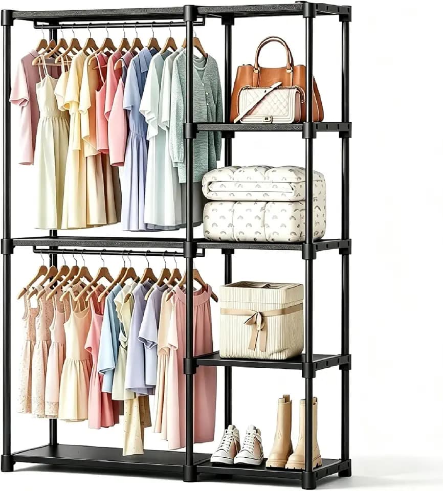 OLIXIS Heavy Duty Clothes Rack, Portable Wardrobe Closet, 49" L, Black