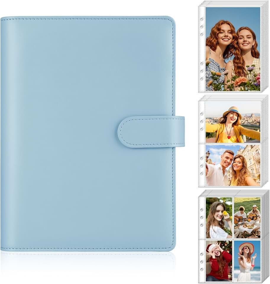 Antner A5 Kpop Photocard Binder 6-Ring Card Collector Album with 40 Pack Card Sleeves, PU Leather Photocard Holder Book with Multi-Size Photo Protectors for Organizing Trading Cards, Airy Blue