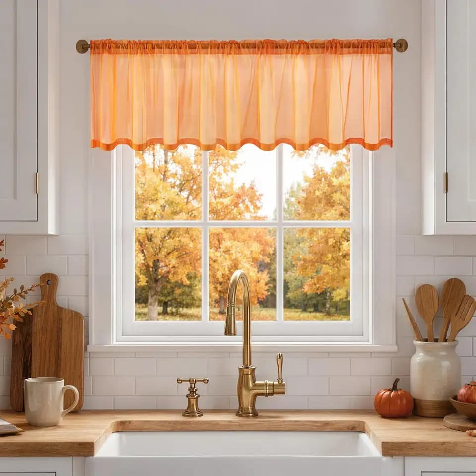 MIULEE Fall Half Window Valance Sheer Curtainsl 60 x 18 Inch Orange