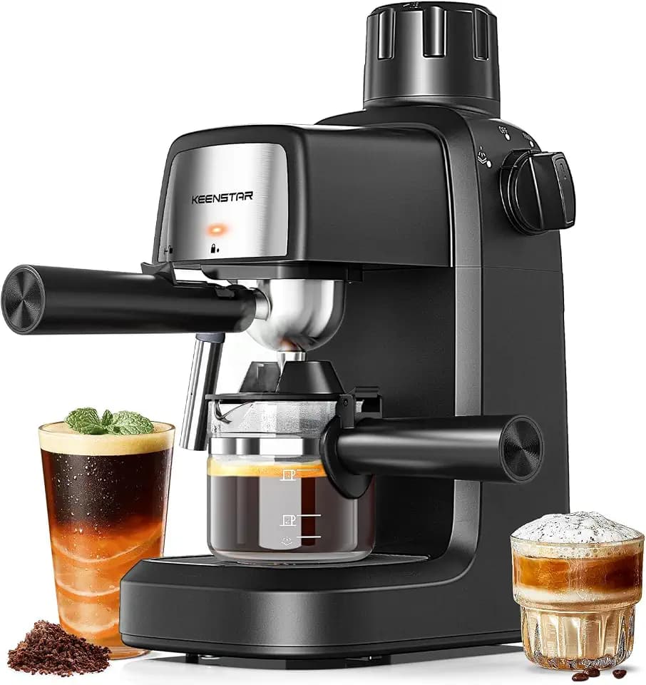 KEENSTAR 3.5Bar Espresso Machine 800W, Compact 4-Cup Espresso Maker Preheat
