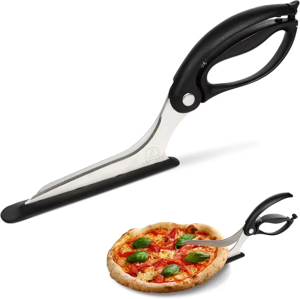Pizza Scissors - Non-Stick Pizza Scissors with Firm Grip Base - Food Grade Stainless Steel Pizza Cutter - 5-in-1 Food Slicer & Pizza Server - Durable, Safe & Mess Free