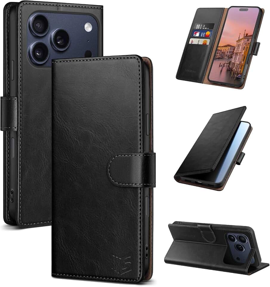 SUANPOT Compatible with iPhone 17 Pro 6.3" Wallet case with RFID Blocking Credit Card Holder,Flip Book PU Leather Protective Cover Men Women for Apple 17 Pro Phone case Black Color