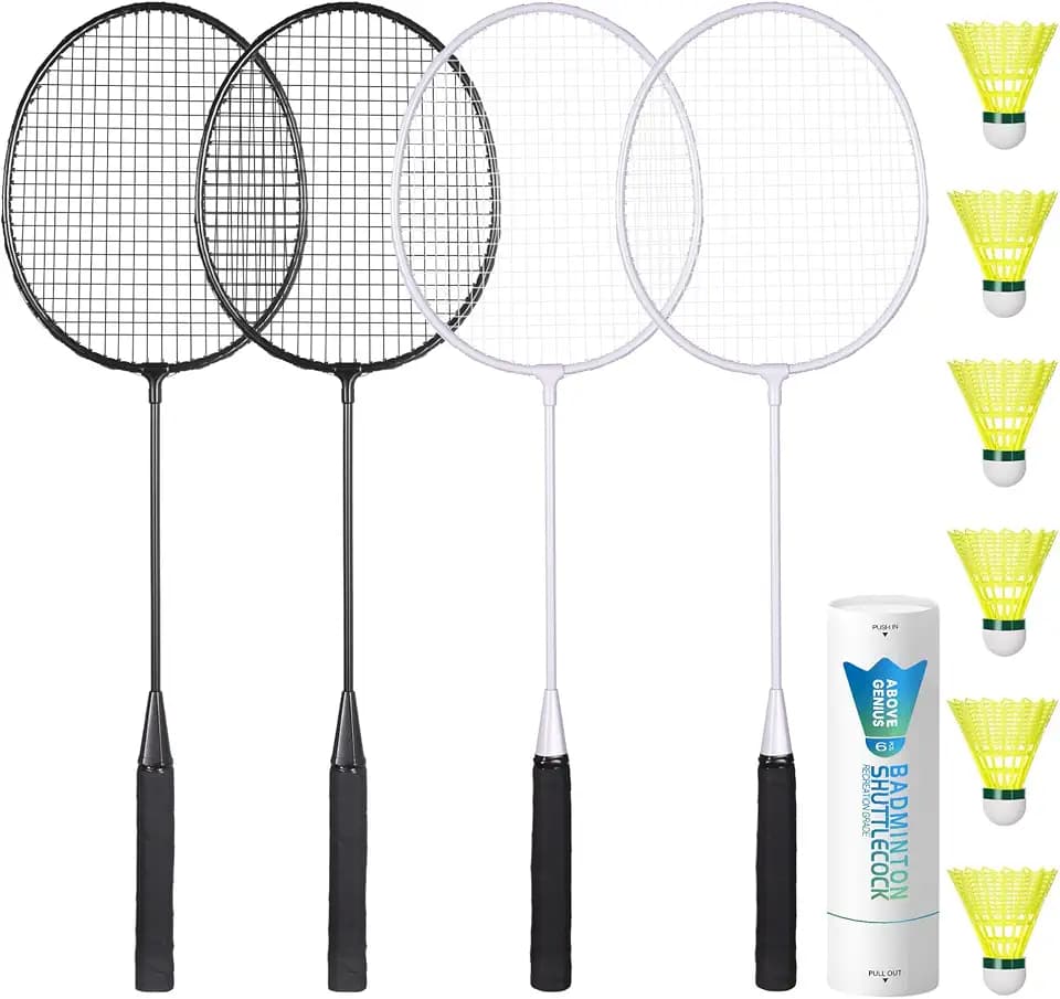 AboveGenius Lightweight Badminton Set, 4/6 Rackets with 6 Nylon Birdies