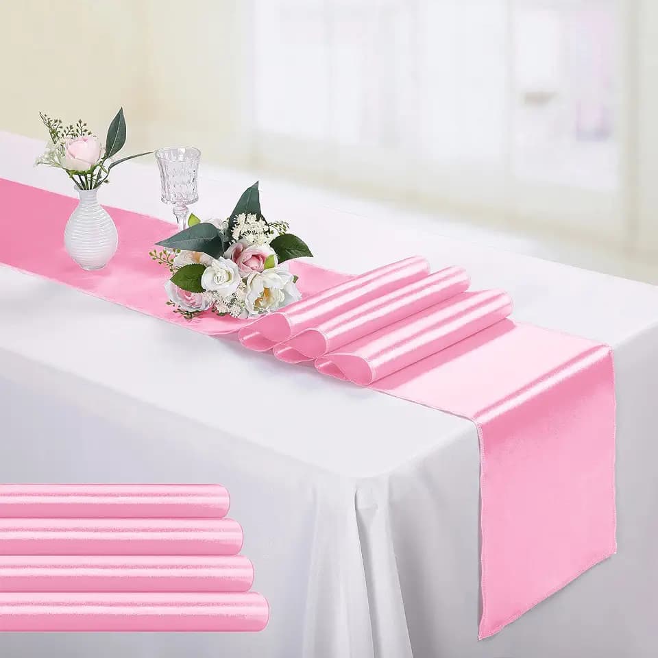 5-Pack Satin Table Runner Pink 12 x 108 inches Long, Table Runners for Wedding, Birthday Parties, Banquets Decorations(5 Pack, 12x108 Inch, Pink)