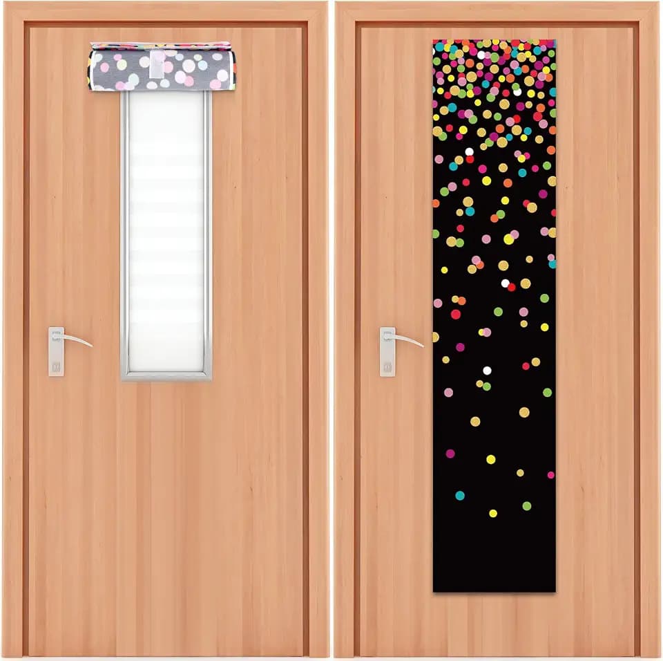 2 PCS Colorful Classroom Door Window Cover Colorful Polka Dot Door Curtain Classroom Decor Blackout Lockdown Shades Glass Window Covering Darkening Blackout Roller Shades Room Back to School Supplies