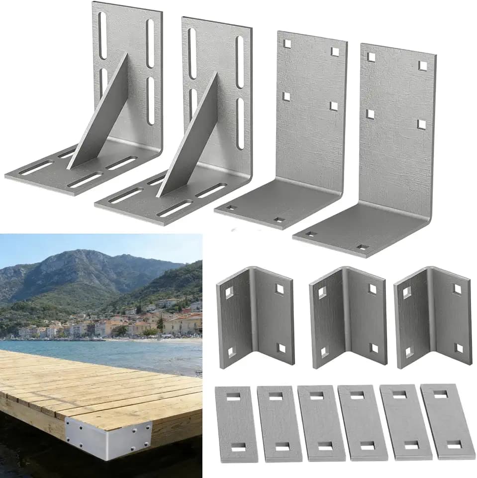 Heavy Duty Galvanized Dock Hardware Kit, 90° Corner Boat Dock Steel Hardware Kits for Stabilizing Frame ,Heavy Duty L-Shaped Outside Inside Corner for Stationary/Floating Dock Backer Plate