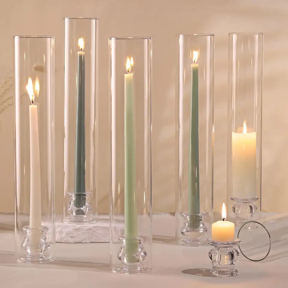 Hurricane Glass Candle Holders- Set of 6 Candlestick Holders 14" H