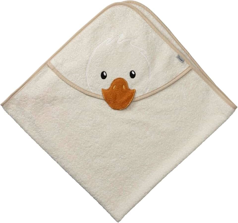Sterntaler Kapuzen Badetuch aus Uni Frottee 100 x 100 cm mit Konturstickerei Entenkopf Edda Lou und angesetztem Schnabel,