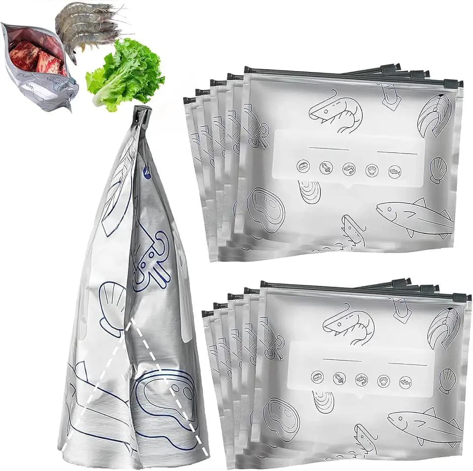 Reusable Aluminum Foil Sealable Storage Bags, 2026 New Resealable Vacuum Zipper Pouches for Food, Stand Up Foil Sealable Bags with Label and Zip Lock for Vegetable Fruit Meat (30PCS, Large)