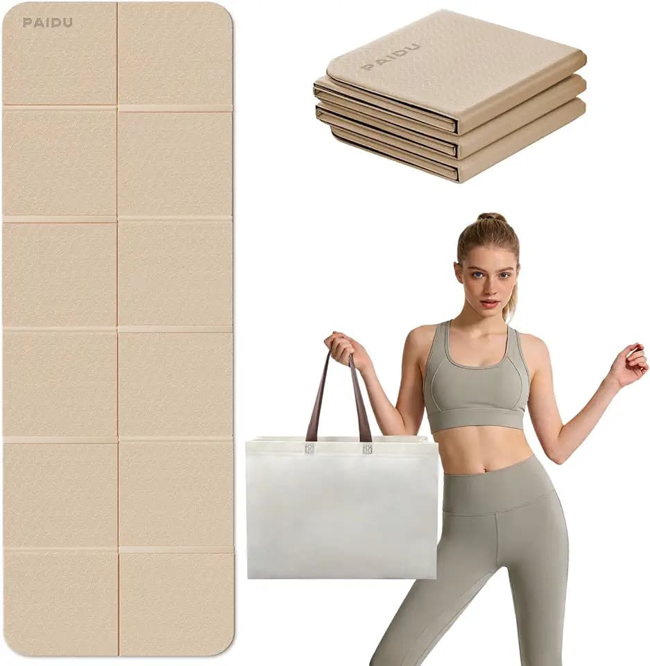 PAIDU Foldable Yoga Mat, 70"x24"x0.31" TPE Non-Slip Mat with Bag